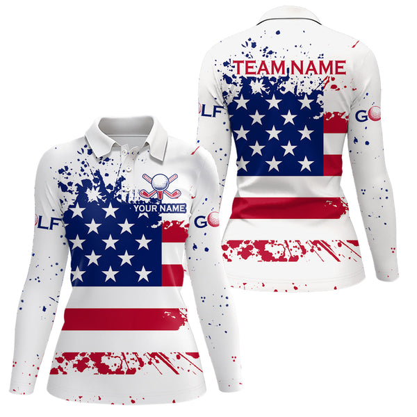 Maxcorners Custom Paint US Flag Golf Polo Shirt Patriotic American Flag Golf Polo for Women