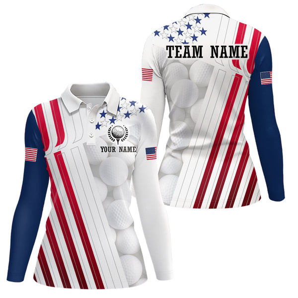 Maxcorners Custom US Patriotic Golf Pattern Polo Shirt American Flag Golf Polo for Women