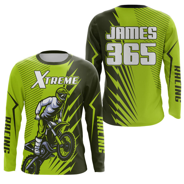 Maxcorners Green Motocross Racing Jersey Upf30+ Dirt Bike Shirt Motorcycle Men Kid Women XM176 MT2809