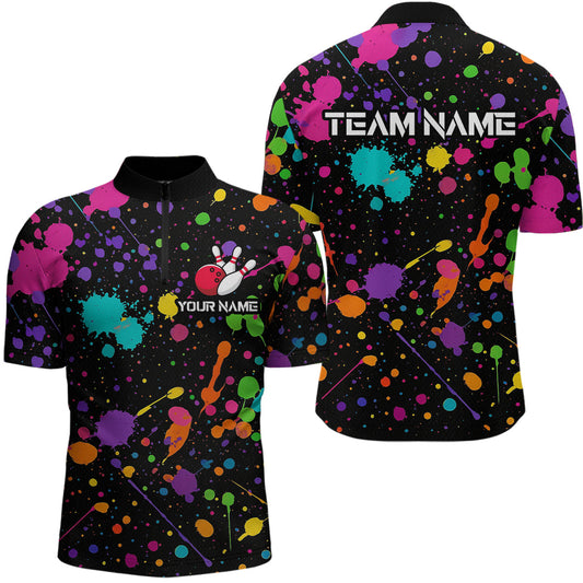 Maxcorners Colorful Watercolor Bowling Shirt for Men Women Custom Team Bowling Polo & Quarter Zip LM2504