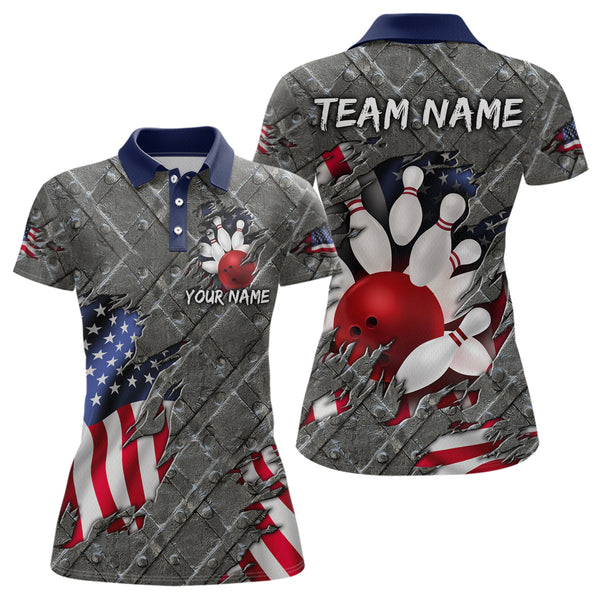 Maxcorners American Flag Bowling Shirt for Men and Women Patriotic Bowling Jere for Bowlers