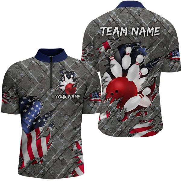 Maxcorners American Flag Bowling Shirt for Men and Women Patriotic Bowling Jere for Bowlers