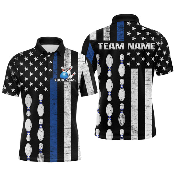 Maxcorners Custom Blue Bowling Shirts for Men Women Team Patriotic Bowling Polo & 1/4 Zip Shirt TU0506