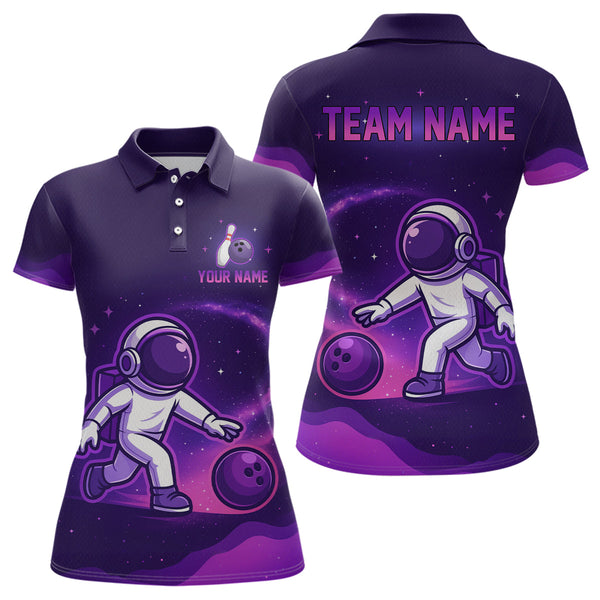 Maxcorners Astronaut Purple Bowling Shirts for Women Men Team Custom Galaxy Bowling Jerseys LM1109