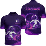 Maxcorners Astronaut Purple Bowling Shirts for Women Men Team Custom Galaxy Bowling Jerseys LM1109