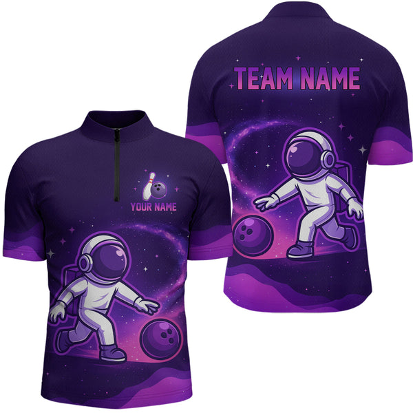 Maxcorners Astronaut Purple Bowling Shirts for Women Men Team Custom Galaxy Bowling Jerseys LM1109