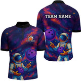 Maxcorners Astronaut Bowling Shirts for Women Men Team Custom Galaxy Bowling Polo and 1/4 Zip LM2110