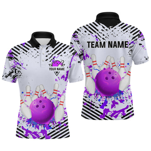 Maxcorners Purple Bowling Shirts Custom Watercolor Bowling Jersey for Men Women with Team Name