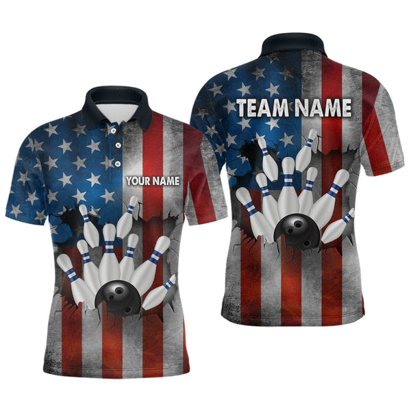 Maxcorners Custom American Flag Bowling Shirts for Men and Women Patriotic Bowling Polo& 1/4 Zip LM133