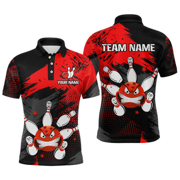 Maxcorners Red Bowling Shirt Custom Bowling Jersey Men Women Team Bowling Polo 1/4 Zip Shirt