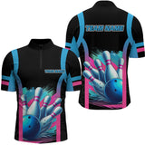 Maxcorners Pink&Blue Bowling Shirt For Men Women Team Bowling Jersey Bowling Polo & 1/4 Zip LM123