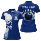 Maxcorners Custom Skull Bowling Shirt Blue Bowling Jersey for Men Women Team Polo&1/4 Zip