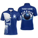 Maxcorners Custom Skull Bowling Shirt Blue Bowling Jersey for Men Women Team Polo&1/4 Zip