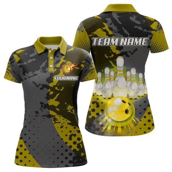 Maxcorners Fire Bowling Shirt Custom Yellow Bowling Jersey for Men Women with Team Name