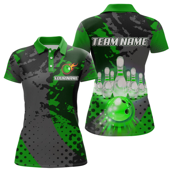 Maxcorners Fire Bowling Shirt Custom Green Bowling Jersey for Men Women with Team Name