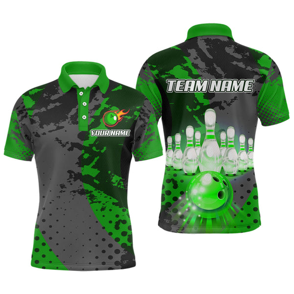 Maxcorners Fire Bowling Shirt Custom Green Bowling Jersey for Men Women with Team Name