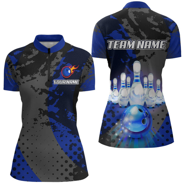 Maxcorners Fire Bowling Shirt Custom Blue Bowling Jersey for Men Women with Team Name