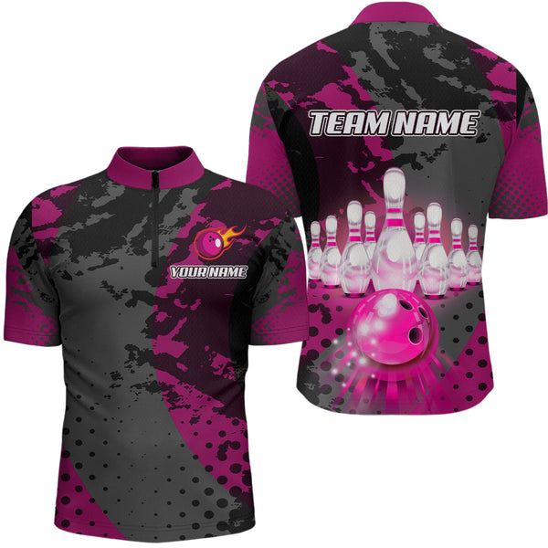 Maxcorners Fire Bowling Shirt Custom Pink Bowling Jersey for Men Women with Team Name