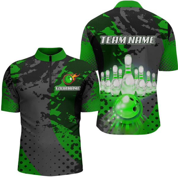 Maxcorners Fire Bowling Shirt Custom Green Bowling Jersey for Men Women with Team Name