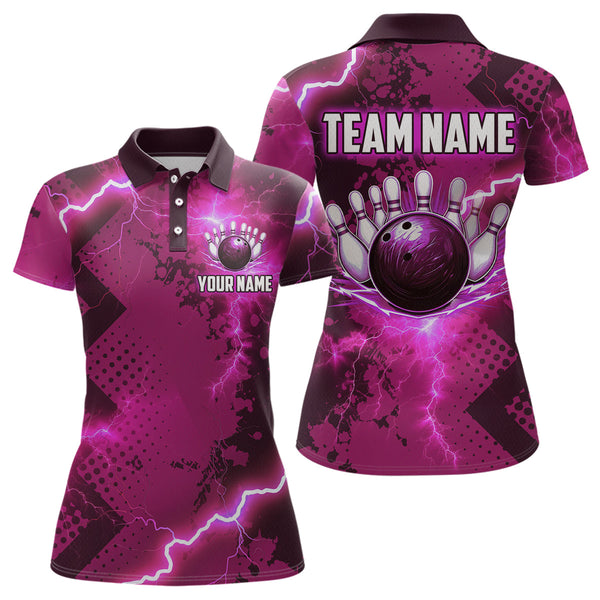 Maxcorners Thunder Lightning Bowling Shirt Pink Bowling Jersey Men Women Team Bowling Shirts