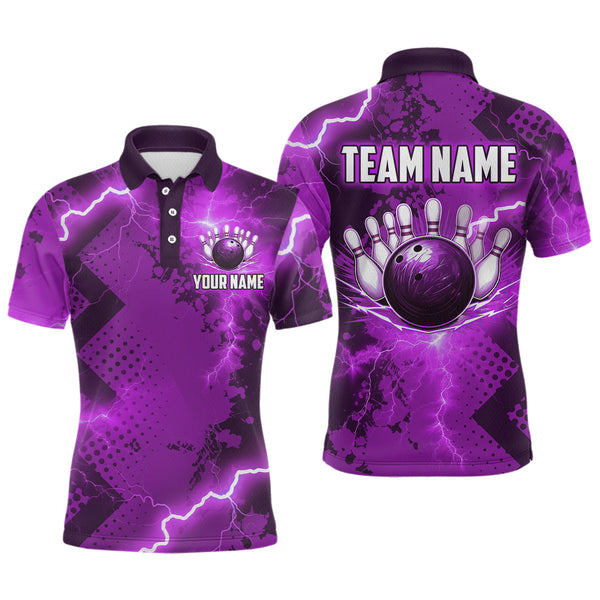 Maxcorners Thunder Lightning Bowling Shirt Purple Bowling Jersey Men Women Team Bowling Shirts