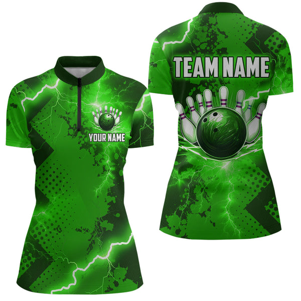 Maxcorners Thunder Lightning Bowling Shirt Green Bowling Jersey Men Women Team Bowling Shirts