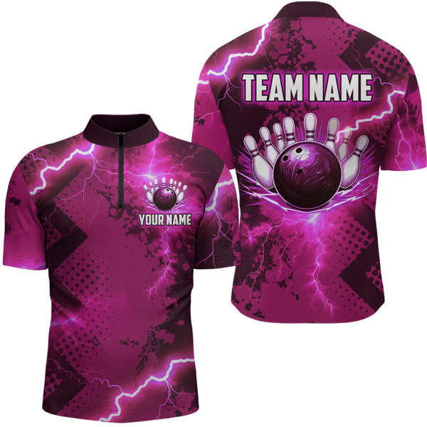 Maxcorners Thunder Lightning Bowling Shirt Pink Bowling Jersey Men Women Team Bowling Shirts