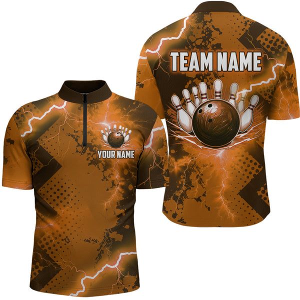 Maxcorners Thunder Lightning Bowling Shirt Orange Bowling Jersey Men Women Team Bowling Shirts