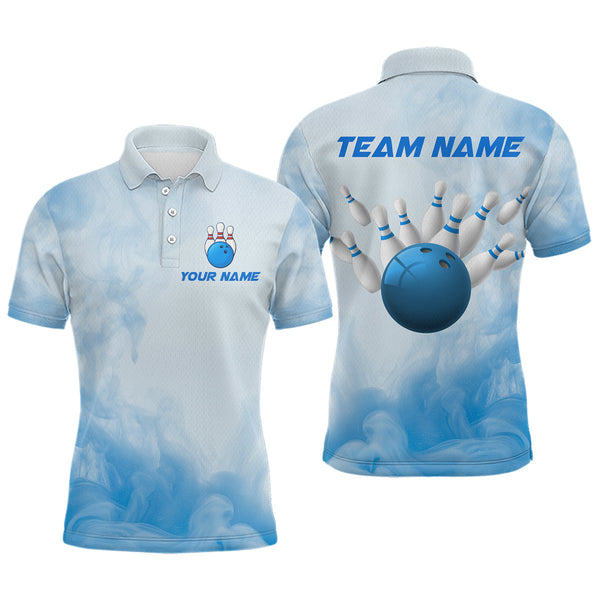 Maxcorners Blue Smoke Bowling Shirts for Women Men Team Custom Bowling Jerseys for Bowlers MT3107