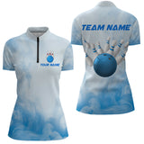 Maxcorners Blue Smoke Bowling Shirts for Women Men Team Custom Bowling Jerseys for Bowlers MT3107