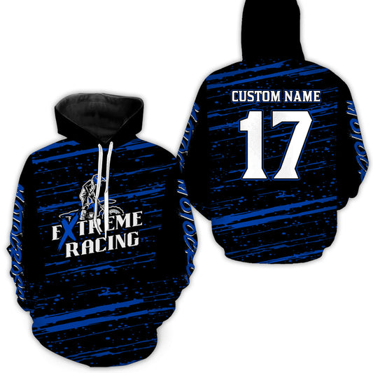 Maxcorners Blue Motocross Hoodie for Men Women Dirt Bike Hoodie Off-road Racing Jersey  LM2809