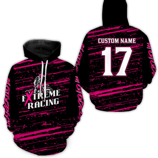 Maxcorners Pink Motocross Hoodie for Men Women Dirt Bike Hoodie Off-road Racing Jersey LM2809