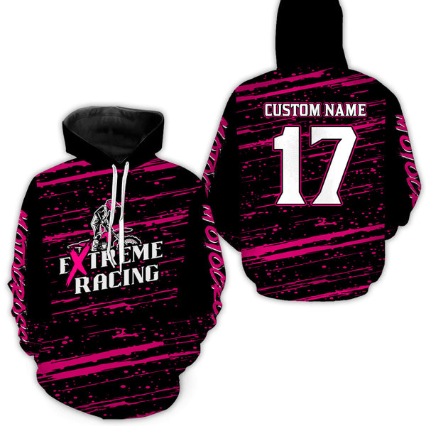 Maxcorners Pink Motocross Hoodie for Men Women Dirt Bike Hoodie Off-road Racing Jersey LM2809
