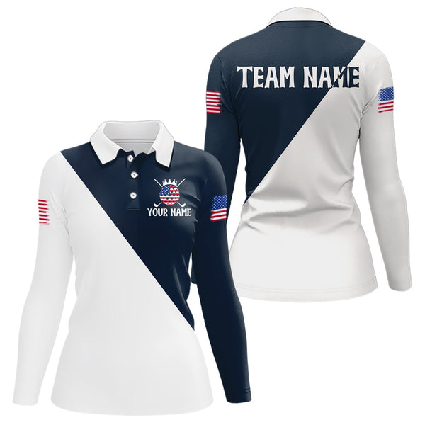 Maxcorners White and Blue Golf Polo Shirt Custom Patriotic Golf Shirts for Men Women TeamMT0306