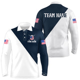 Maxcorners White and Blue Golf Polo Shirt Custom Patriotic Golf Shirts for Men Women TeamMT0306