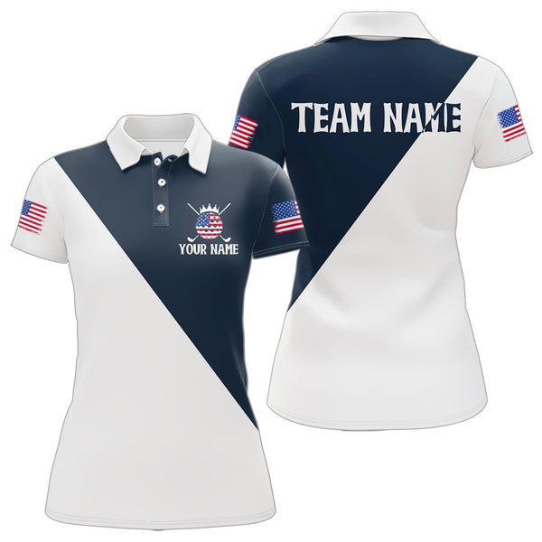 Maxcorners White and Blue Golf Polo Shirt Custom Patriotic Golf Shirts for Men Women TeamMT0306