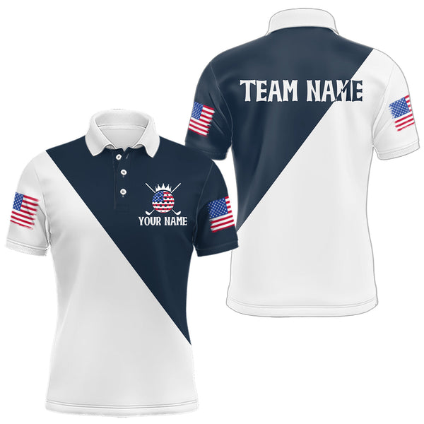 Maxcorners White and Blue Golf Polo Shirt Custom Patriotic Golf Shirts for Men Women TeamMT0306