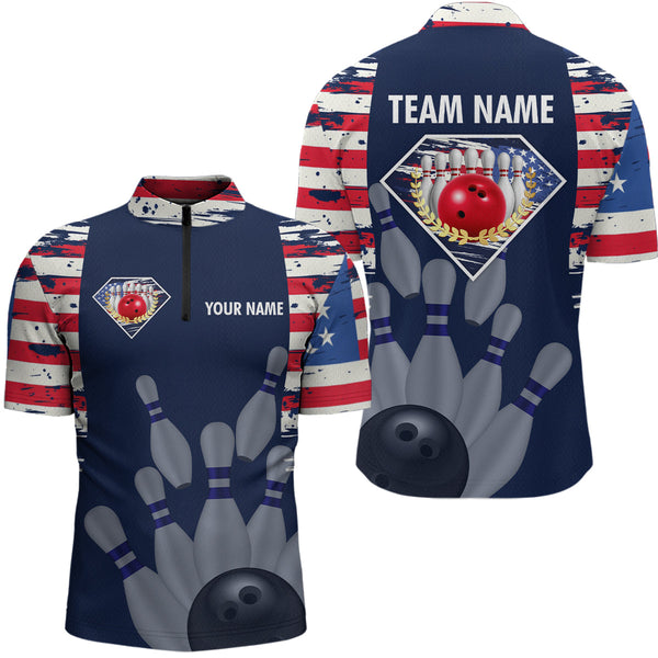 Maxcorners Custom Patriotic Bowling Shirts for Women Men American Flag Bowling Shirt for Team