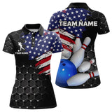 Maxcorners American Flag Bowling Shirts for Men Women Patriotic Bowling Jersey Polo&1/4 Zip Shirt LM133