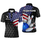 Maxcorners American Flag Bowling Shirts for Men Women Patriotic Bowling Jersey Polo&1/4 Zip Shirt LM133