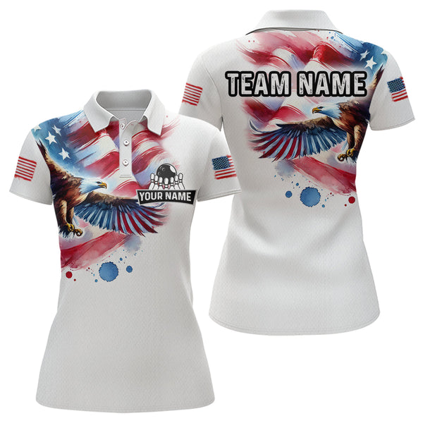 Maxcorners Patriotic Eagle Bowling Shirts American Flag Bowling Polo & 1/4 Shirt for Men Women LM133