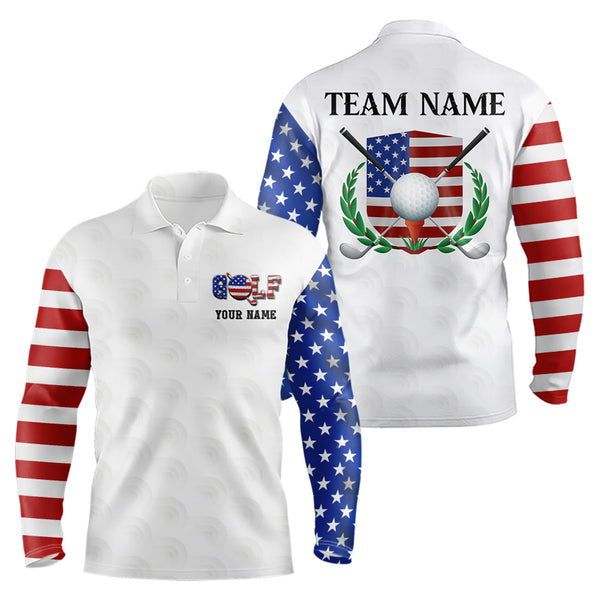 Maxcorners Custom Patriotic Golf Polo Shirt for Men Women Team US Flag Golf Shirts White LM2007