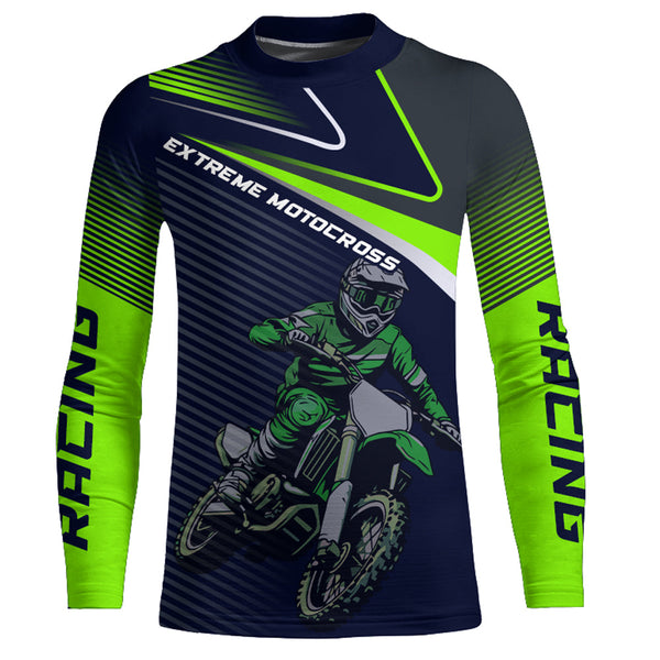 Maxcorners Green Motocross Racing Jersey Youth Men Women Dirt Bike Shirt Upf30+ Extreme Off-Road Racing Shirt MT2709
