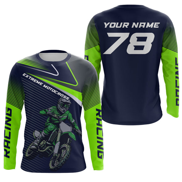 Maxcorners Green Motocross Racing Jersey Youth Men Women Dirt Bike Shirt Upf30+ Extreme Off-Road Racing Shirt MT2709
