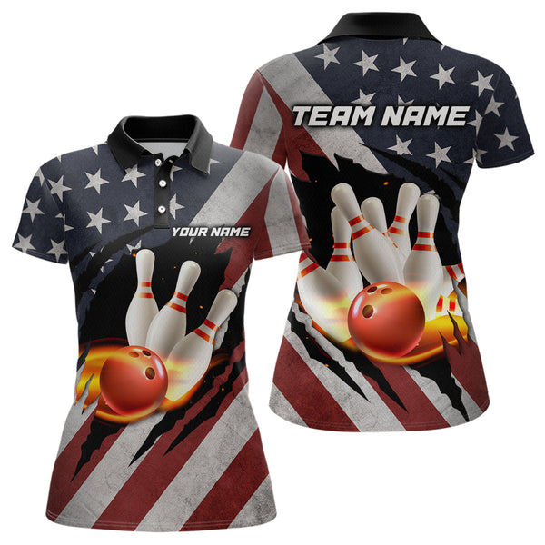 Maxcorners American Flag Bowling Shirt Fire Patriotic Bowling Shirts for Men Women Bowling Jersey LM133