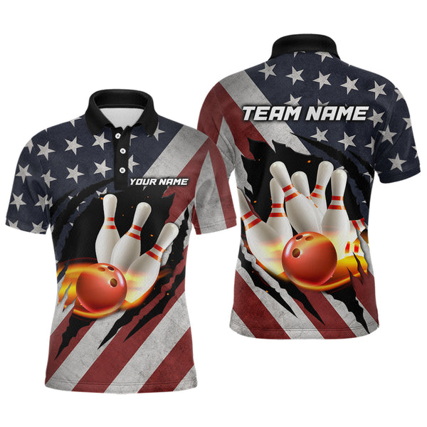 Maxcorners American Flag Bowling Shirt Fire Patriotic Bowling Shirts for Men Women Bowling Jersey LM133