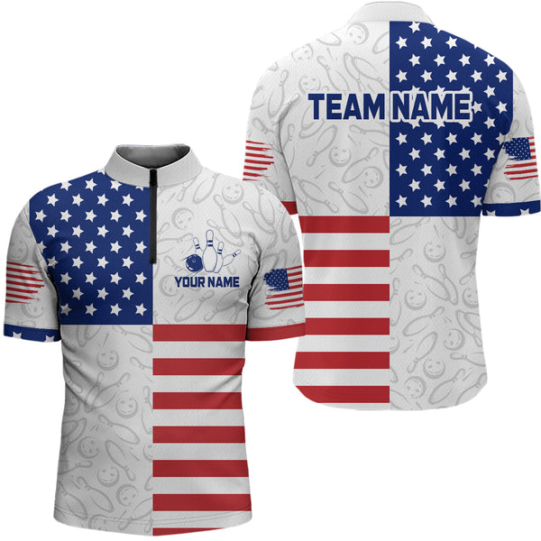 Maxcorners American Flag Bowling Shirt Patriotic Bowling Shirts for Men Women Bowling Jersey LM133