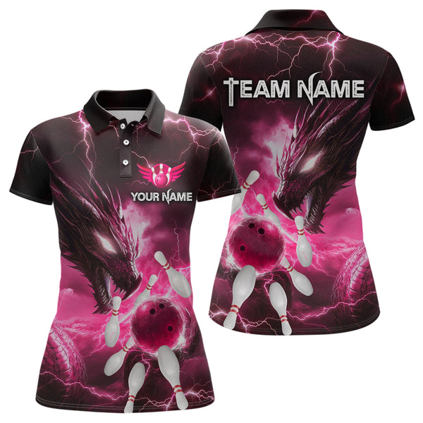 Maxcorners Custom Dragon Bowling Shirt Pink Thunder Bowling Jersey for Men Women Team LM184
