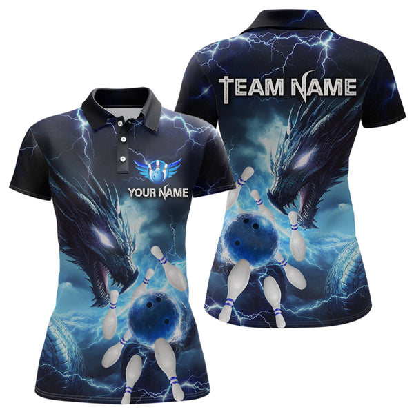 Maxcorners Custom Dragon Bowling Shirt Blue Thunder Bowling Jersey for Men Women Team LM184