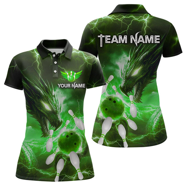Maxcorners Custom Dragon Bowling Shirt Green Thunder Bowling Jersey for Men Women Team LM184